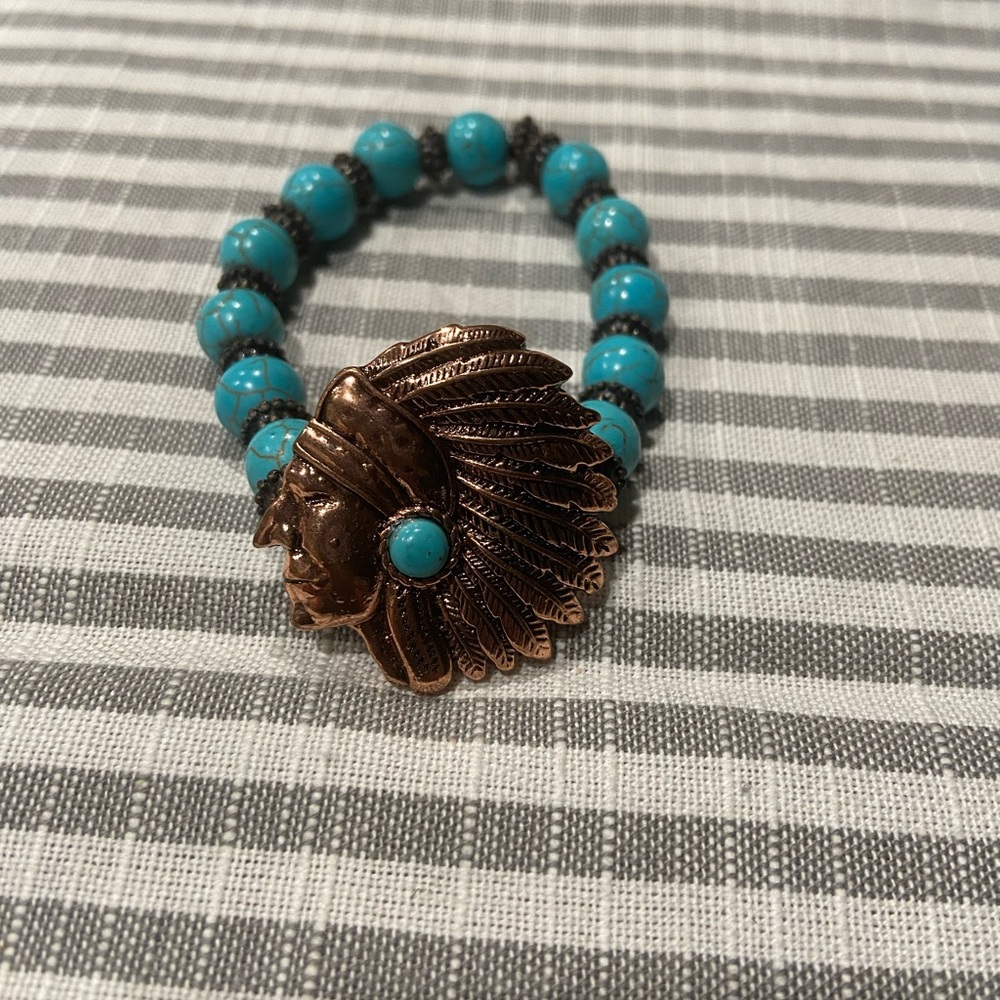 Turquoise Indian head stretchy bracelet